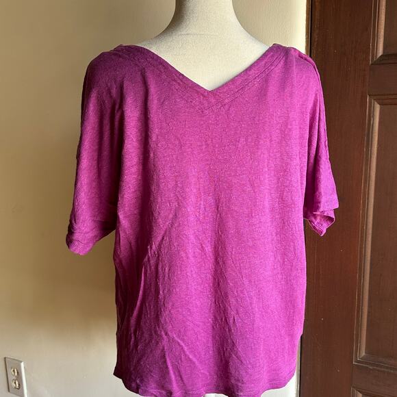 CHICO'S |  Purple Linen Blend V Neck T-Shirt - Size 1 / US Size Medium - Picture 4 of 4